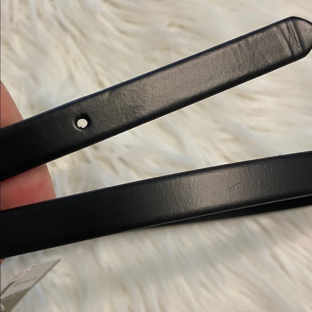 J. Crew Black Leather Belt with Gold Buckle size S length till first whole 30” - Picture 8 of 8
